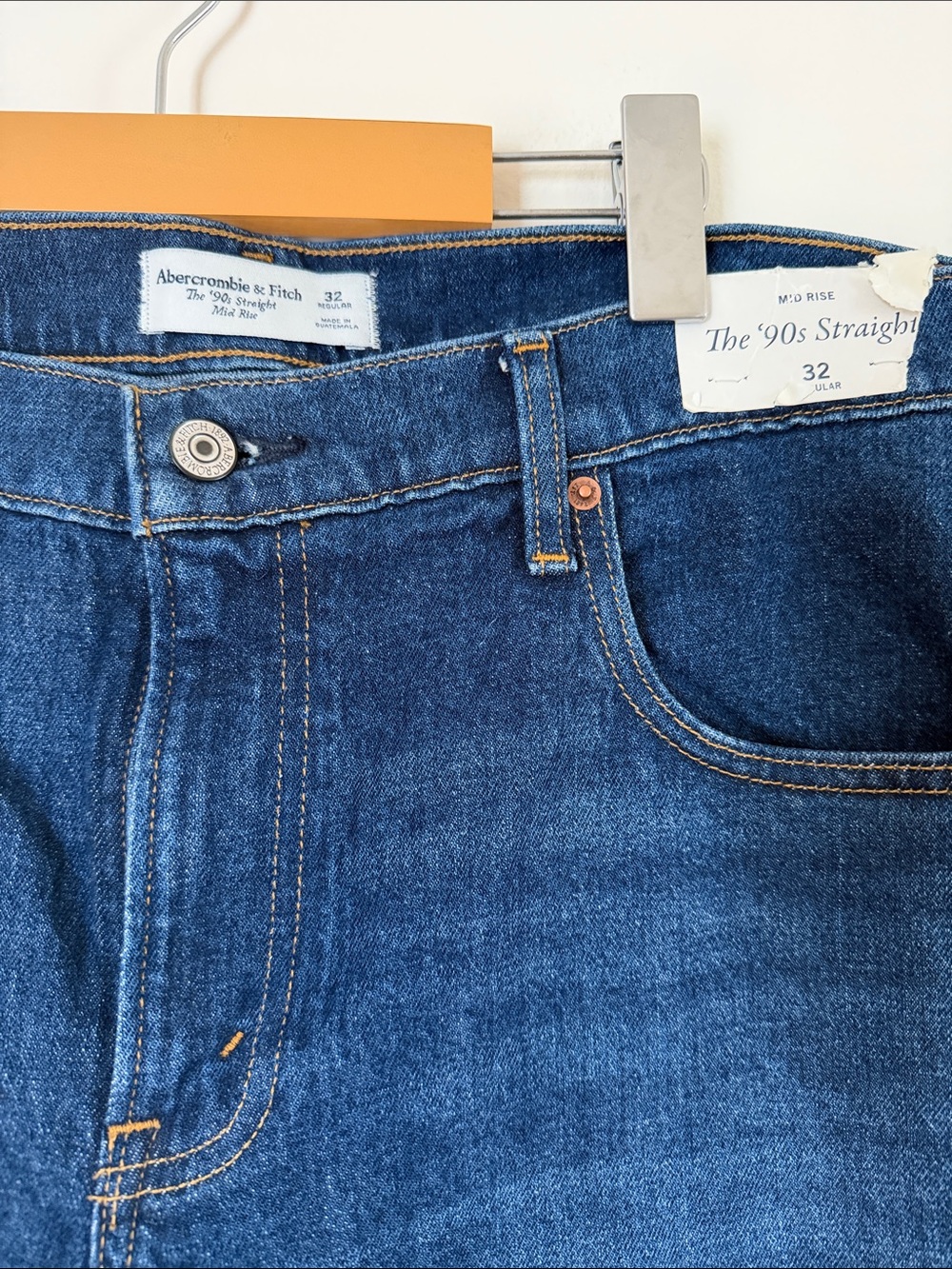 🆕 NWT Abercrombie & Fitch 90s Straight Mid Rise Deep Indigo Straight-Leg Jeans - Picture 7 of 12